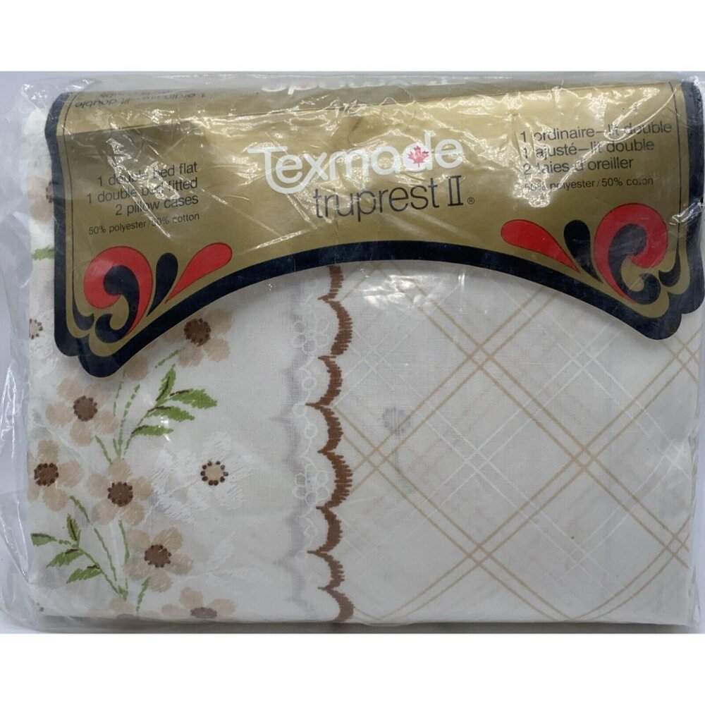 Texmade Truprest II Double Sheet Set Parasol Beige Floral Vintage Made in Canada